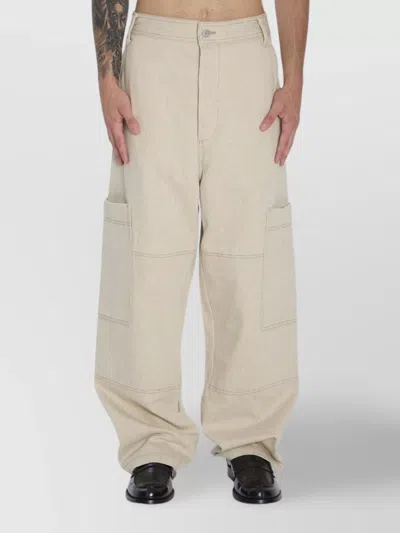 Jacquemus Relaxed Wide-leg Beige Jeans With Utility Pockets In Neutral
