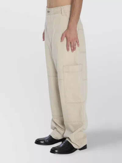 Jacquemus Relaxed Wide-leg Beige Jeans With Utility Pockets In Neutral