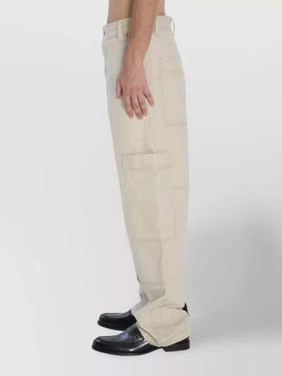 Jacquemus Relaxed Wide-leg Beige Jeans With Utility Pockets In Neutral