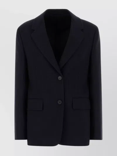 Prada Wool Blazer With Long Sleeves And Flap Pockets In Blue