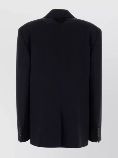 Prada Wool Blazer With Long Sleeves And Flap Pockets In Blue