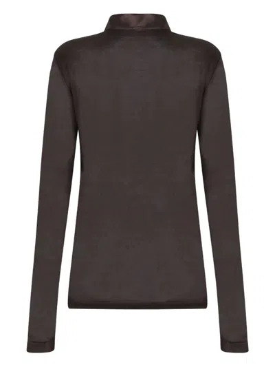 Tom Ford Silk Jersey Long Sleeve Polo In Brown
