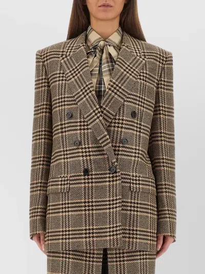Saint Laurent Double-breasted Checked Silk And Cashmere-blend Blazer In Multi