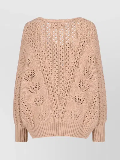 Ermanno Scervino Cashmere Sweater With Openwork Floral Design And V-neckline In Multi