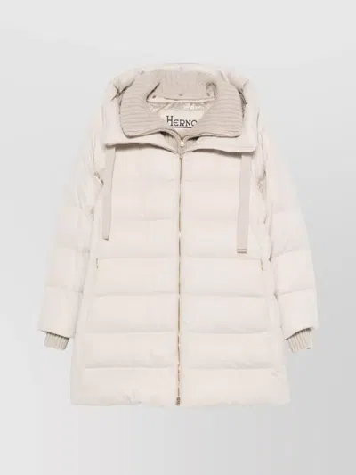 Herno Hooded Long Quilted Jacket And Pockets In White