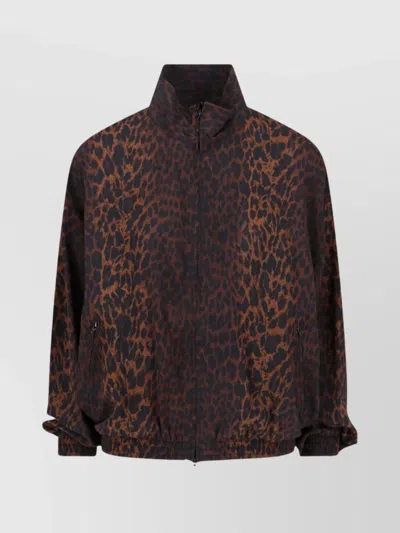 Balenciaga Crepe De Chine Full-zip Jacket With Leopard Print In Brown