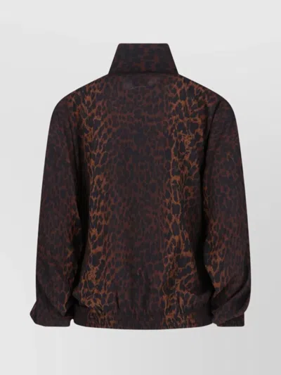 Balenciaga Crepe De Chine Full-zip Jacket With Leopard Print In Brown