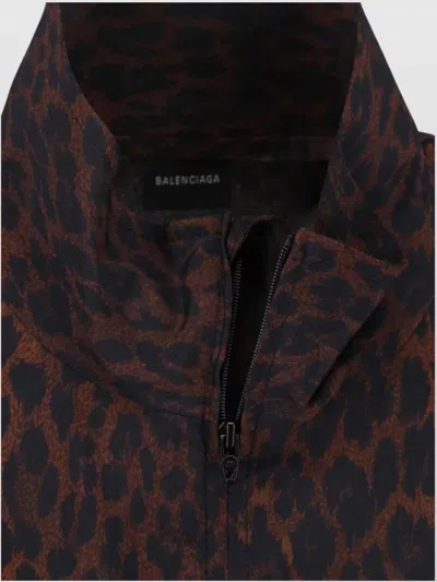 Balenciaga Crepe De Chine Full-zip Jacket With Leopard Print In Brown