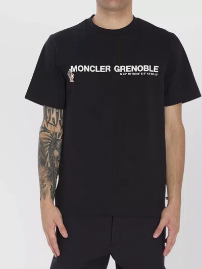 Moncler Midnight Blue Stretch Cotton T-shirt In Black