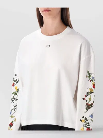 Off-white Floral Graphic Long Sleeve Top In White