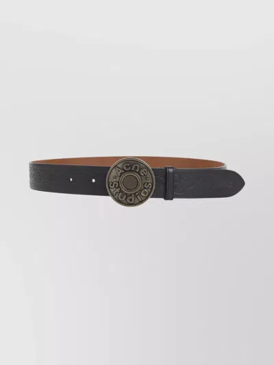 Acne Studios Smooth Leather Belt With Antique-finish Buckle And Decorative Patterns In Black