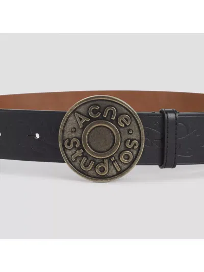 Acne Studios Smooth Leather Belt With Antique-finish Buckle And Decorative Patterns In Black