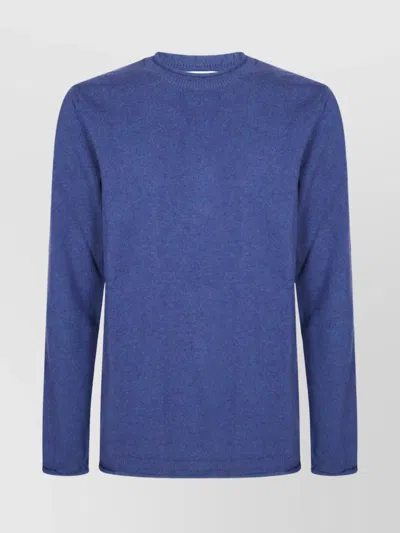 Comme Des Garçons Relaxed Fit Black Wool Sweater With Classic Crew Neckline In Blue