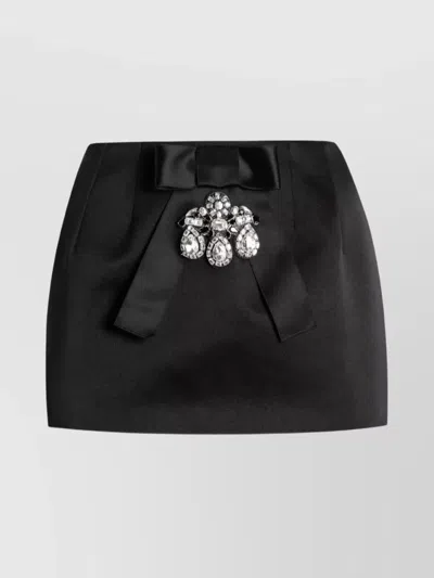 Dolce & Gabbana Black Bow-embellished Satin Mini Skirt In Black