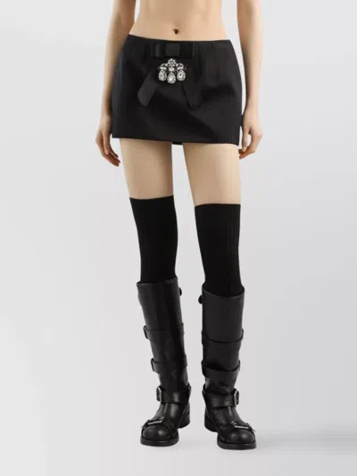 Dolce & Gabbana Black Bow-embellished Satin Mini Skirt In Black