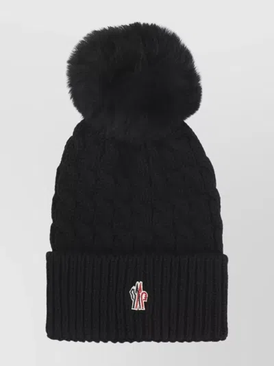 Moncler Wool Hat Featuring Cable Knit And Pom Detail In Black