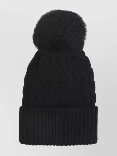 Moncler Wool Hat Featuring Cable Knit And Pom Detail In Black