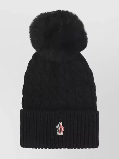 Moncler Wool Hat Featuring Cable Knit And Pom Detail In Black