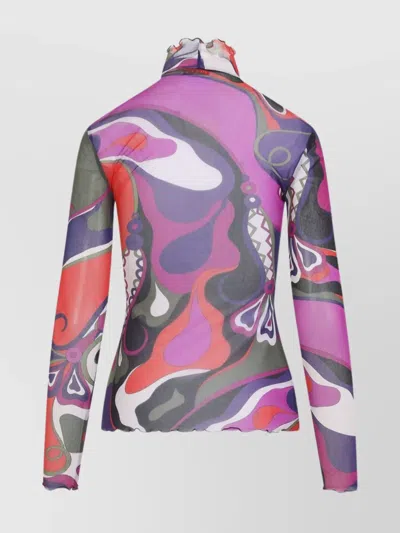 Pucci Abstract-print Turtleneck Sheer Top Clothing In Multi