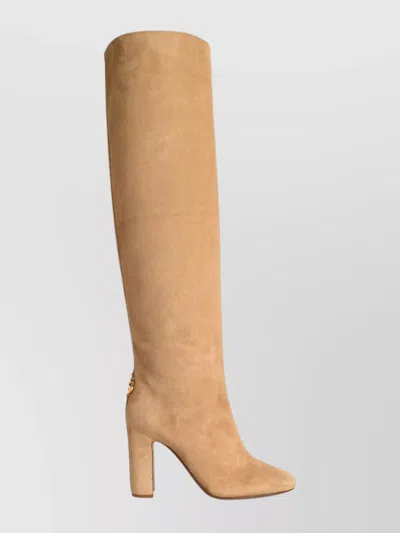 Dolce & Gabbana Knee-high Suede Block Heel Boots In Neutral