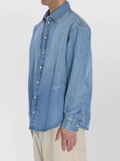 Jacquemus La Chemise De-nimes Simon With Embroidered Logo In Blue