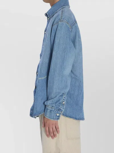 Jacquemus La Chemise De-nimes Simon With Embroidered Logo In Blue