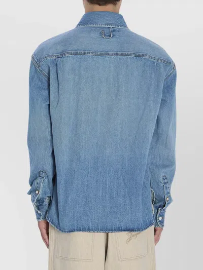 Jacquemus La Chemise De-nimes Simon With Embroidered Logo In Blue