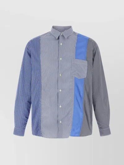 Comme Des Garçons Patchwork Patterned Cotton Poplin Shirt With Fringed Hem In Multi