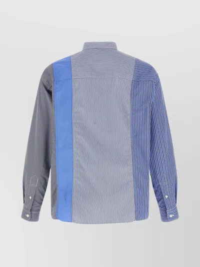Comme Des Garçons Patchwork Patterned Cotton Poplin Shirt With Fringed Hem In Multi