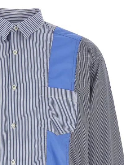 Comme Des Garçons Patchwork Patterned Cotton Poplin Shirt With Fringed Hem In Multi