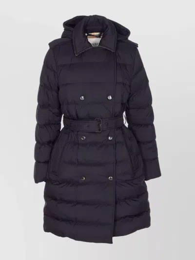 Burberry Quilted Hooded Double-breasted Belted Jacket In Black