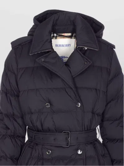 Burberry Quilted Hooded Double-breasted Belted Jacket In Black