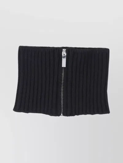 Sa Su Phi Ribbed Knit Scarf With Central Silver Zipper In Blue