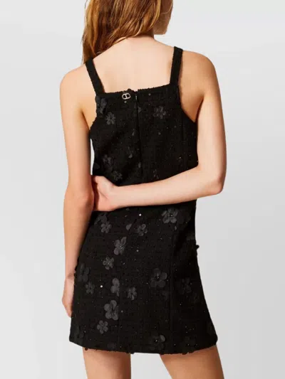 Twinset Boucl Short Dress With Embroidery In Black