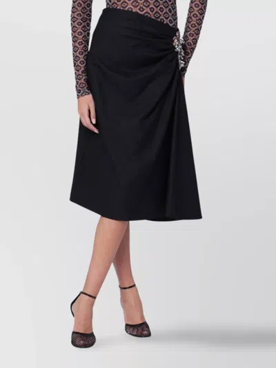 Dries Van Noten Navy Blue Draped Skirt With Brooch In Gold