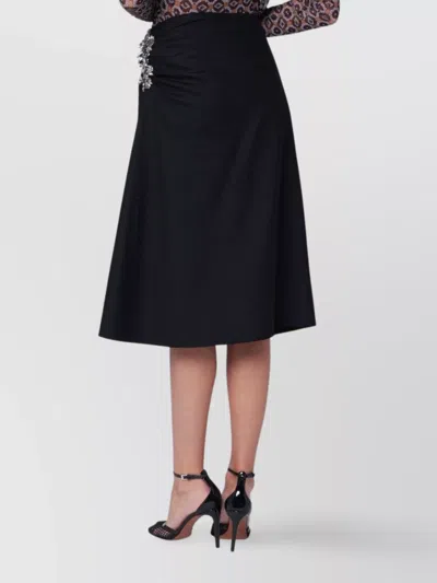 Dries Van Noten Navy Blue Draped Skirt With Brooch In Gold