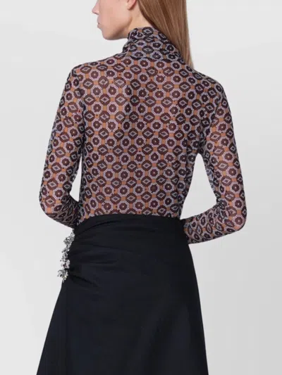 Dries Van Noten Semi-transparent Brown Print Turtleneck Jumper In Animal Print