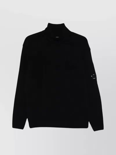 C.p. Company Ivory White Lambswool Turtleneck With Zip Pocket And Signature Motif In Gray