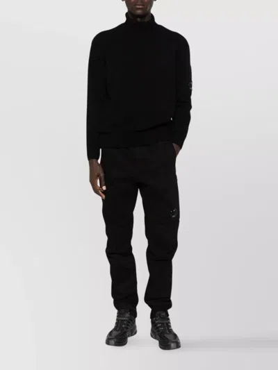 C.p. Company Ivory White Lambswool Turtleneck With Zip Pocket And Signature Motif In Gray