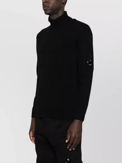C.p. Company Ivory White Lambswool Turtleneck With Zip Pocket And Signature Motif In Gray