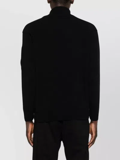 C.p. Company Ivory White Lambswool Turtleneck With Zip Pocket And Signature Motif In Gray