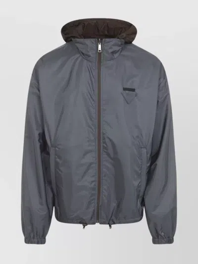 Prada Reversible Jacket Stand-up Collar In Gray