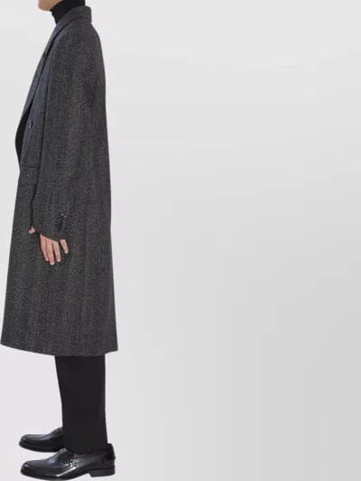 Lardini Double-breasted Wool Coat Herringbone Pattern In Gray