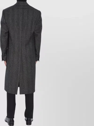 Lardini Double-breasted Wool Coat Herringbone Pattern In Gray