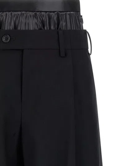 Junya Watanabe Double Layer Wide Leg Trousers With Pleated Fabric Back In Black