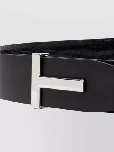 Tom Ford Reversible Crocodile Effect Belt With Metallic Buckle In Black