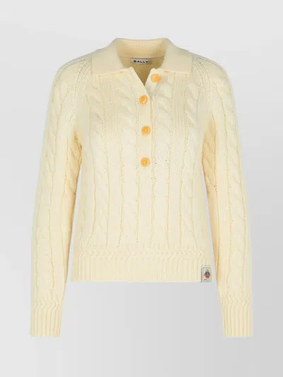 Bally Merino Wool Cable Knit Sweater Collared In Yellow