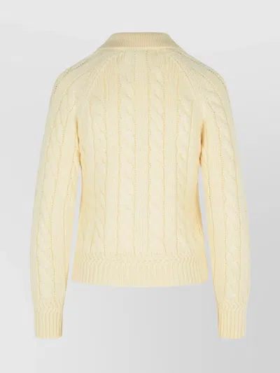 Bally Merino Wool Cable Knit Sweater Collared In Yellow