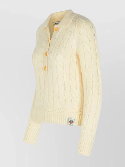 Bally Merino Wool Cable Knit Sweater Collared In Yellow