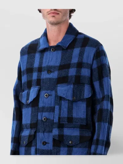 Junya Watanabe Checked Flap Pocket Long Sleeve Jacket In Blue